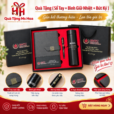 Bộ Quà Tặng Doanh Nghiệp Sổ tay + Bình Giữ Nhiệt + Bút Ký In Logo Theo Yêu Cầu