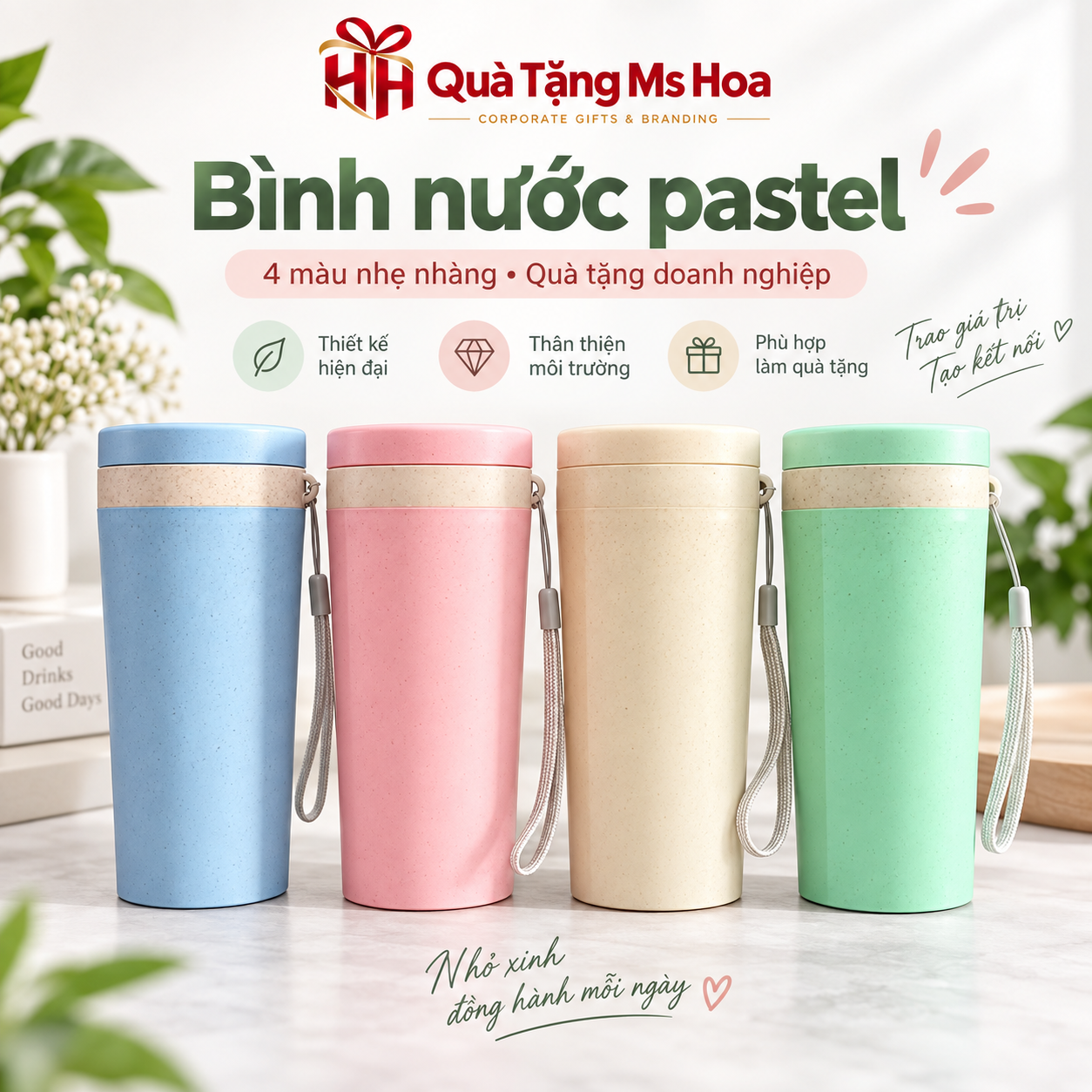 Ly Giữ Nhiệt lúa mạch in logo